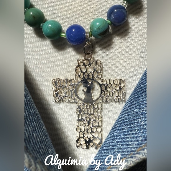 Alquimia Silver and Blue Necklace with Intricate Metalwork with aquamarine - Picture 4 of 4